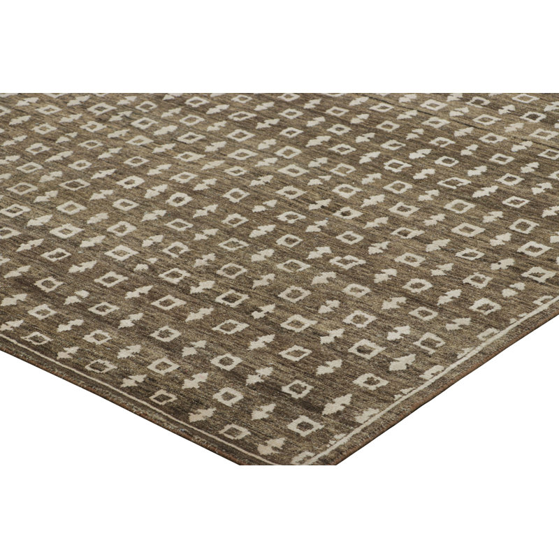 Block Print Hand Knotted Silk Geometric Area Rug, Rectangle 9' x 12'