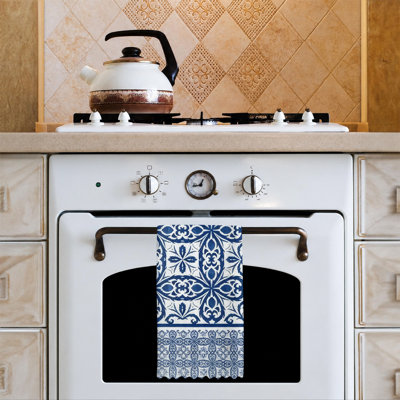  Serviettes de cuisine en microfibre, linges à vaisselle réutilisables absorbants, décoratifs résistants à la décoloration, 16 po x 24 po, art floral de vase à carreaux bleus