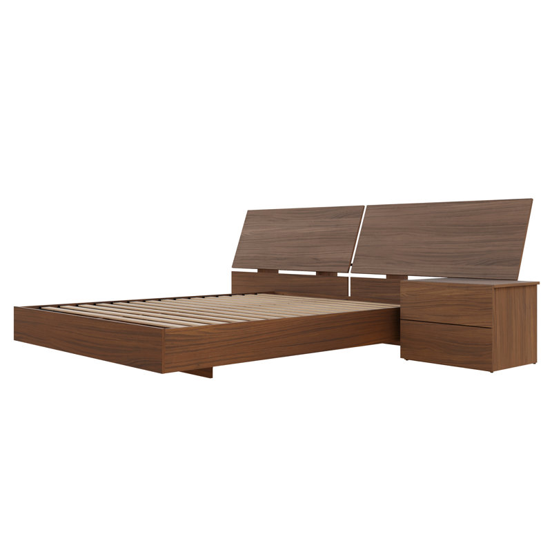 Ensemble de chambre à coucher avec lit plateforme flottant 2 pièces Kirkham, Brun