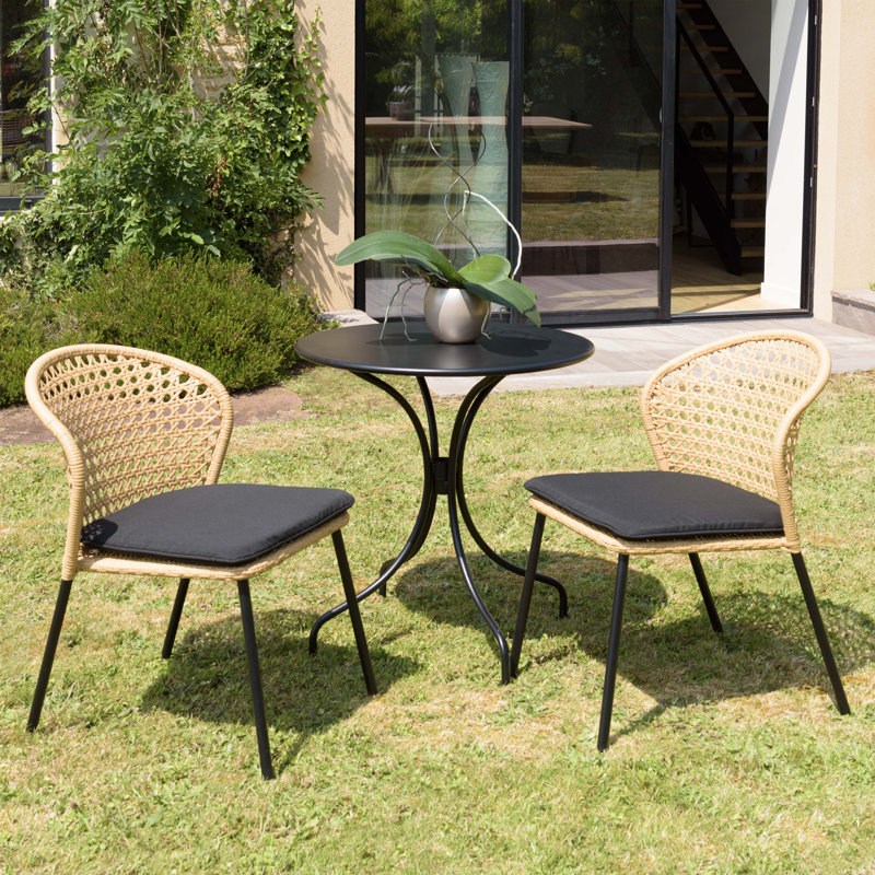 Maday Patio Dining Side Chair with Cushion, Natural, Black