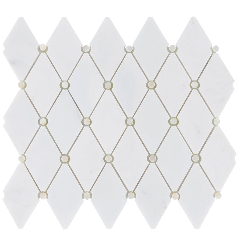 11.5" x 12.75" Marble Mosaic Tile, White/Pearl