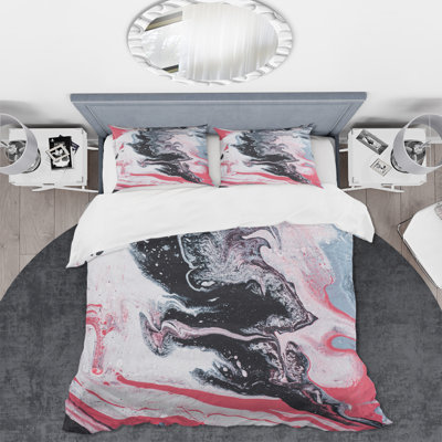 Ensemble de housse de couette en microfibre gris / rouge / bleu clair