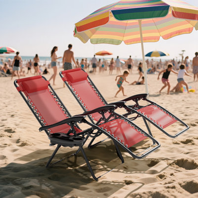 Zero Gravity Chairs Recliners Outdoor Adjustable Foldable Reclining Lounge Chairs with Cup Holder by Arlmont & Co.