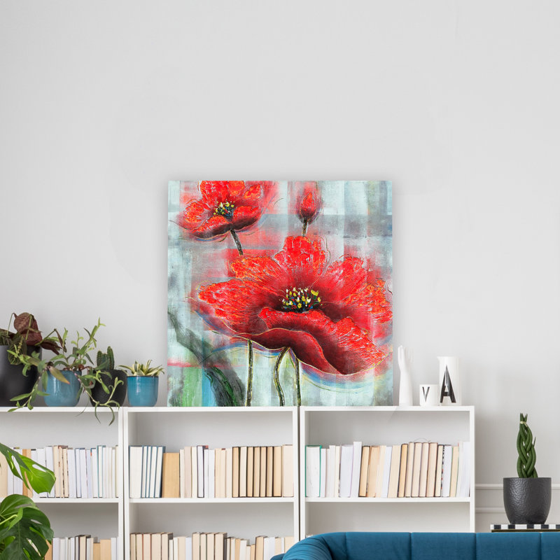 Fleurs - peinture sur toile tendue, H 20 po x l 20 po x P 1,5 po
