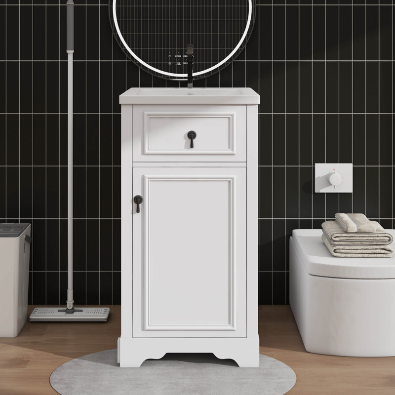 Meuble-lavabo de 20 po avec lavabo en céramique, porte à fermeture en douceur, tablette réglable, Blanc