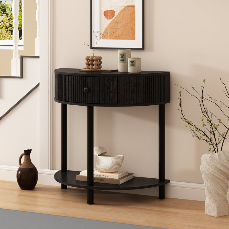 Charlbury 31"W Half-Round Solid Wood Console Table with Fluted Drawers, Black