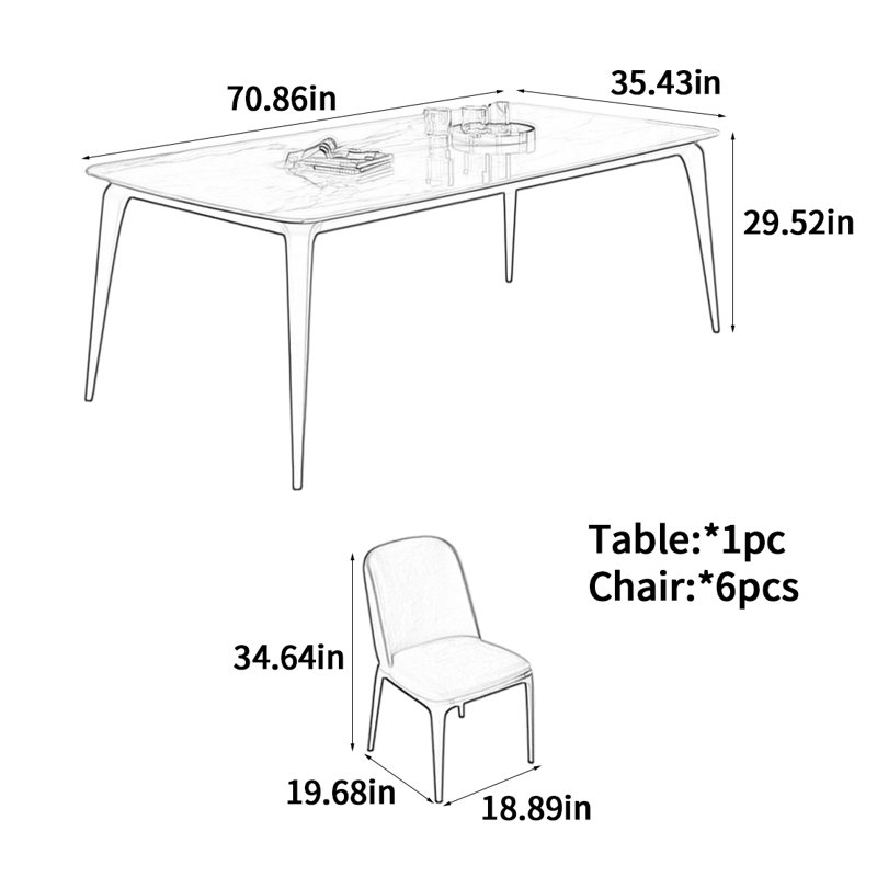 Simple Rock Slab Dining Table, 29.52"H x 70.86"L x 35.43"W
