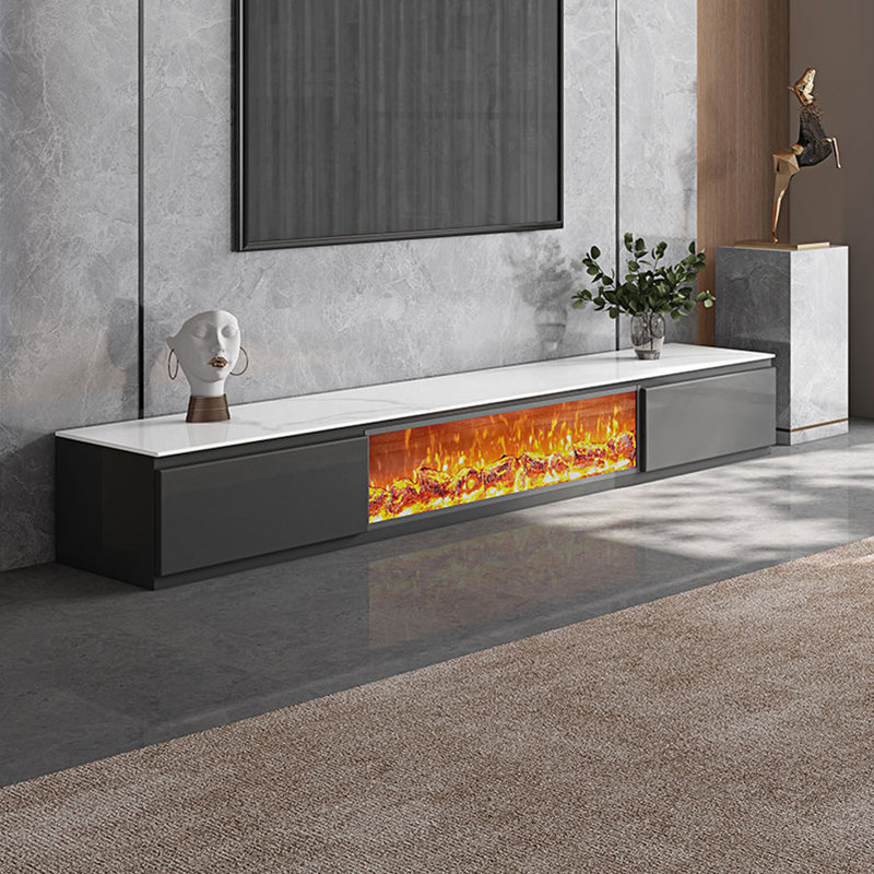 Décoration de meuble télé avec flamme simulée, 94.49", Blanc/Noir
