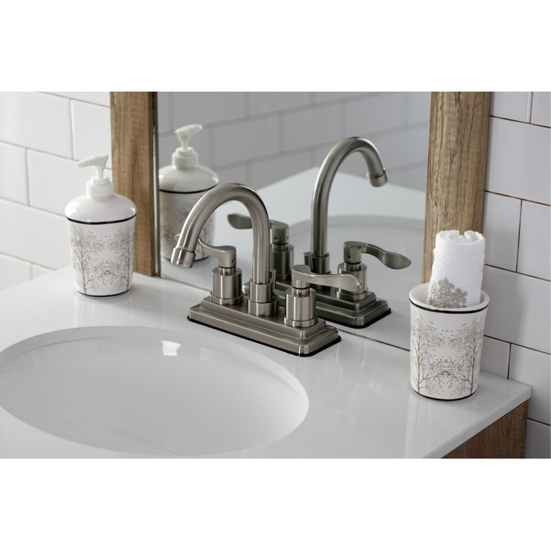 Robinet de salle de bain central à 4" avec ensemble de drain kingston laiton nuwave, Nickel brossé