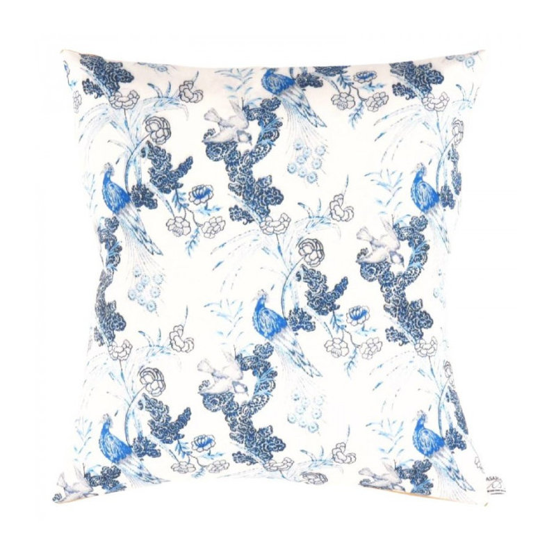 Turkish Fine Silk Style Pillow 24", White/Malibu/Gray Floral