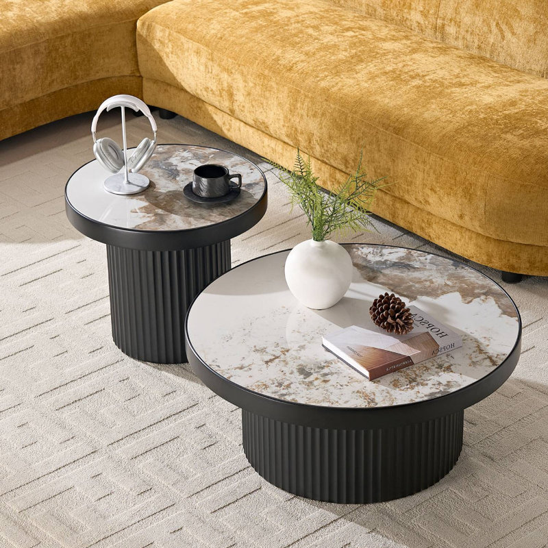 Ensemble de 2 tables basses rondes en panneau de fibres à densité moyenne