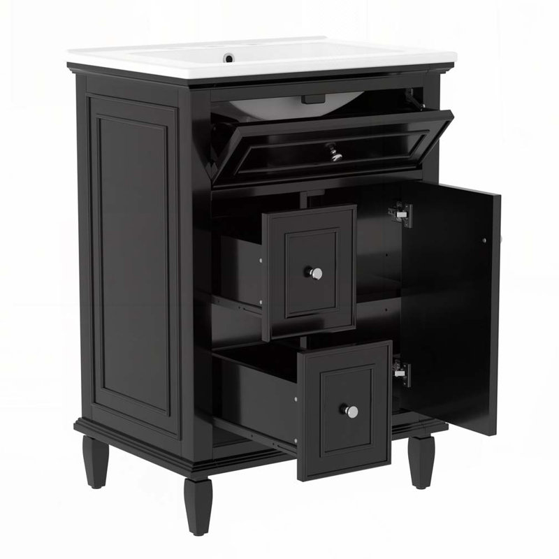 Meuble-lavabo 24 po avec lavabo en céramique, Noir