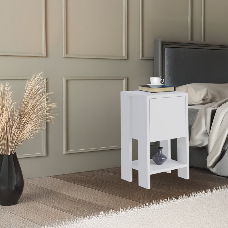 Table de chevet haute 21,7 po avec 1 tiroir pivotant Laquincia, Porcelaine