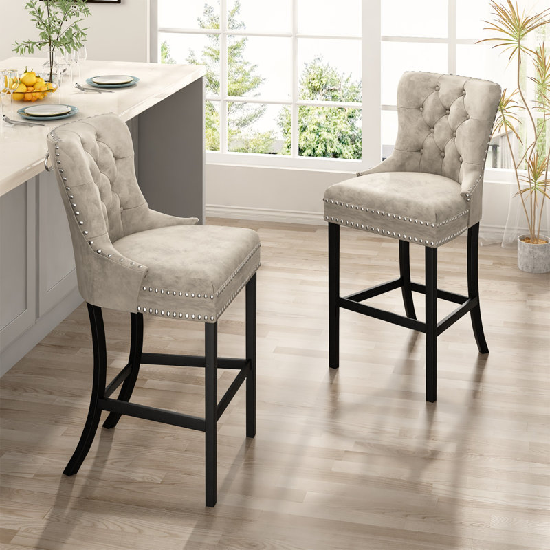 Bar Stools, Set Of 2 Upholstered Breakfast Stools, 27.5" Tall Bar Stools, Breakfast Bar Chairs With Footrest And Back, Counter Bar Stools, For Dining Room, Kitchen, Bar