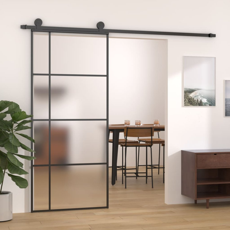Jamarie Glass and Aluminium Barn Doors, 205cm H x 90cm W x 5cm D, Black