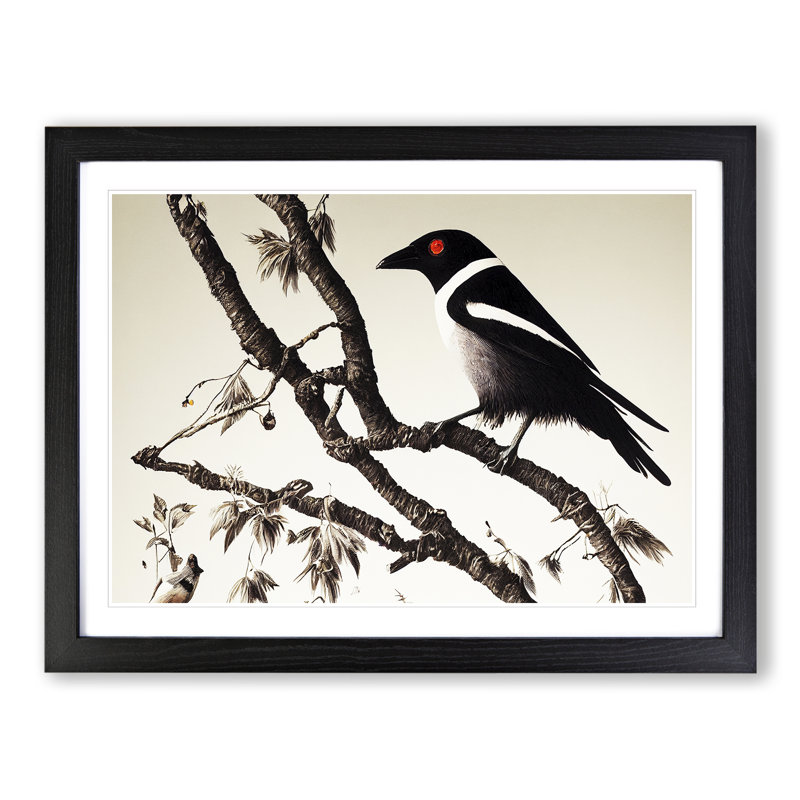 Sublime Magpie Bird - Single Picture Frame Print, 46cm H x 64cm W x 2cm D,   Black  Framed