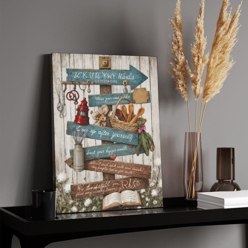 Enseigne de règles de cuisine, cadre en bois intégré, 16 po x 20 po