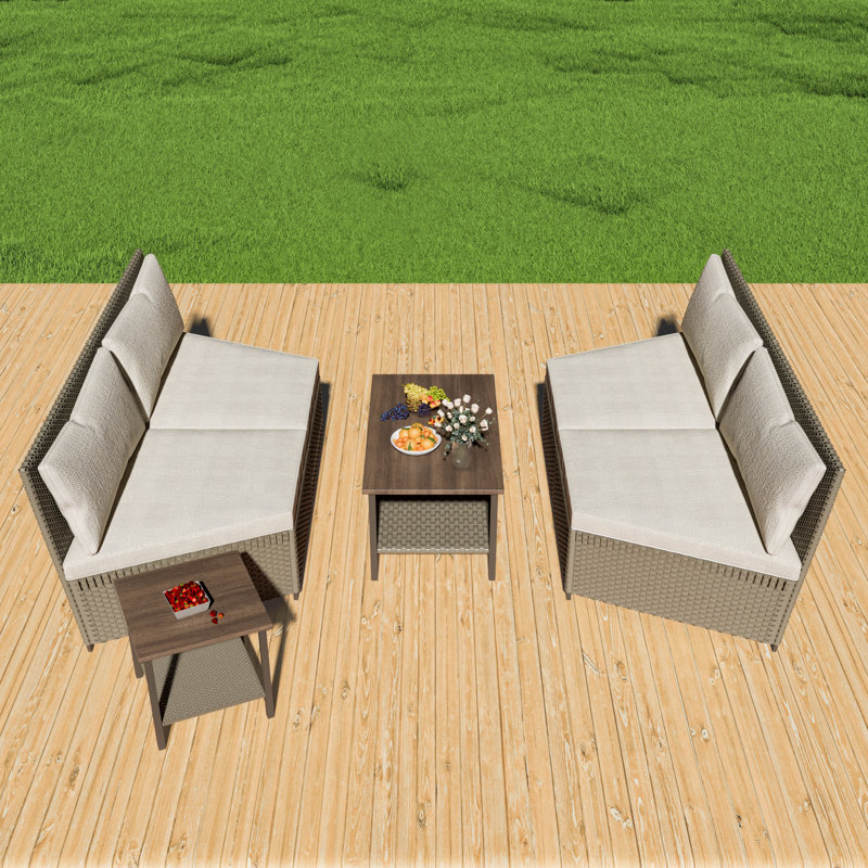 Ensemble de conversation modulaire 4 pièces avec coussins, Beige