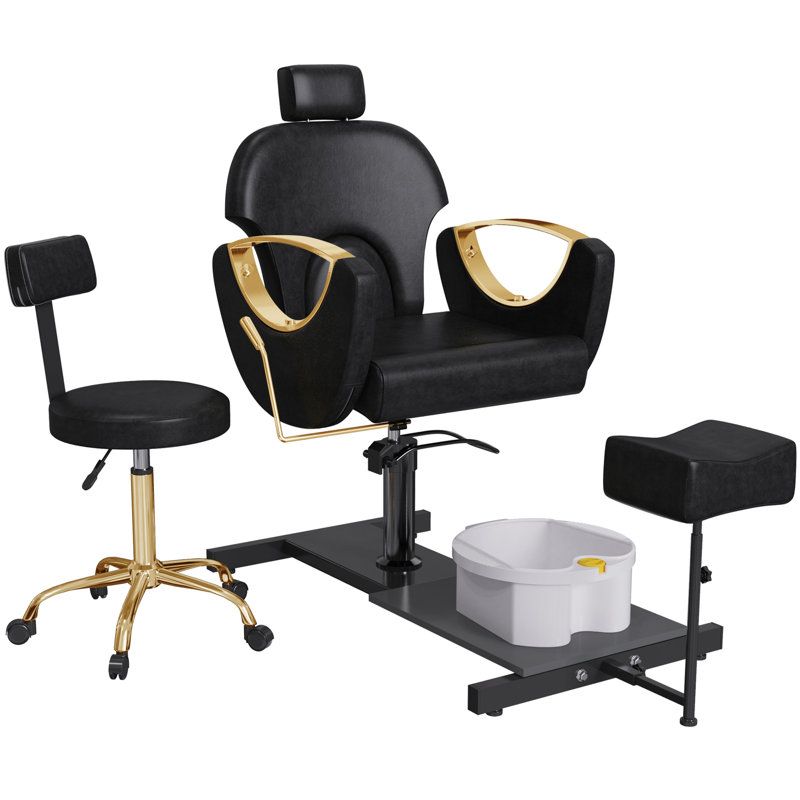 Pedicure Chair With Massage Foot Bath, 360 Degree Swivel Foot Spa Chair, Black Leather