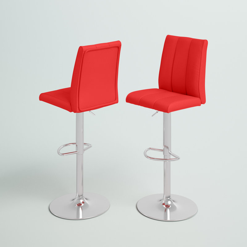 Chicopee Contemporary Adjustable Height Barstool with Vertical Stitch Panel Back, Red