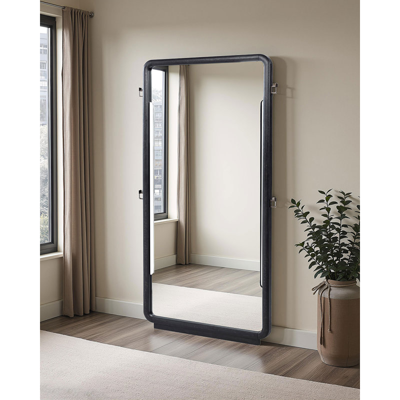 39.15" W Contemporary Floor Mirror, Burnished Black