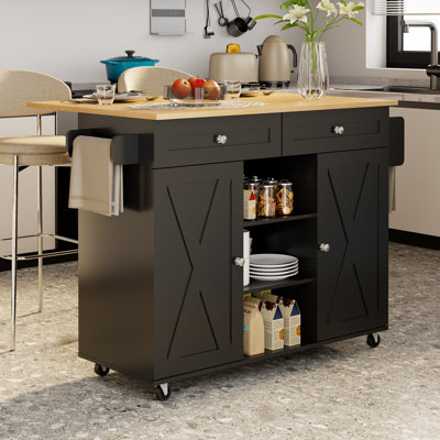 42.5" Kitchen Island With Large Storage Cabinets And Drawers