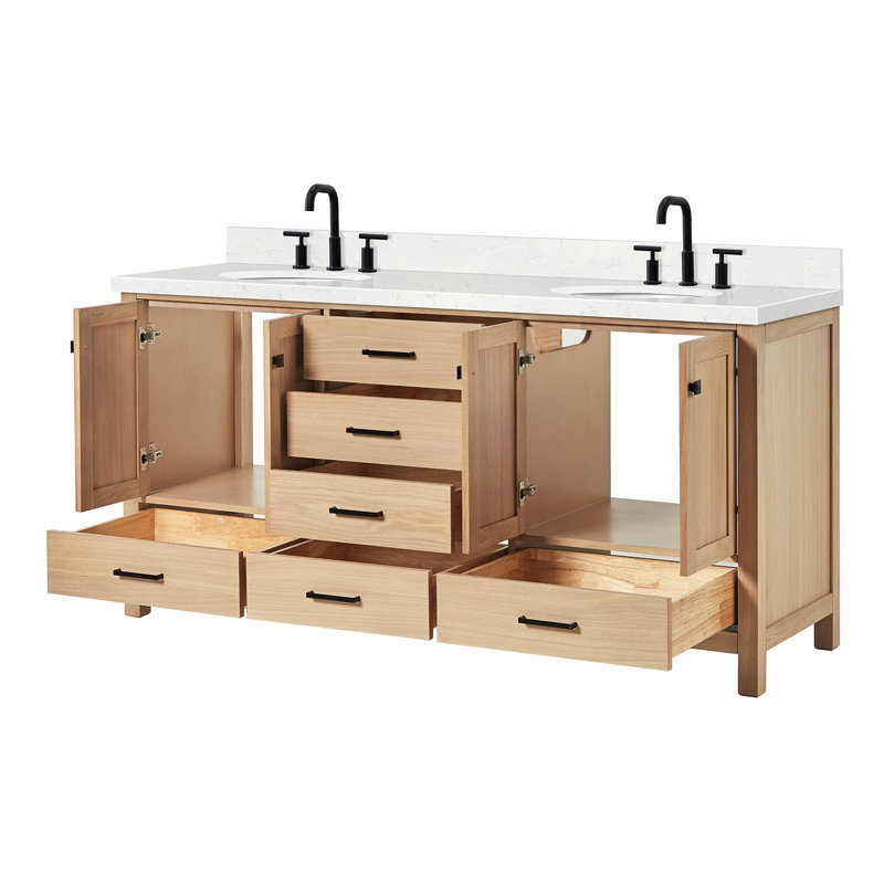  Meuble-lavabo double 72,25 po avec comptoir, Chêne, Oval