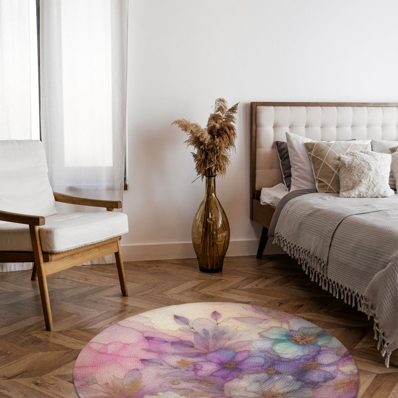 Tapis tressé lilas scintillant, Rond 5 pi
