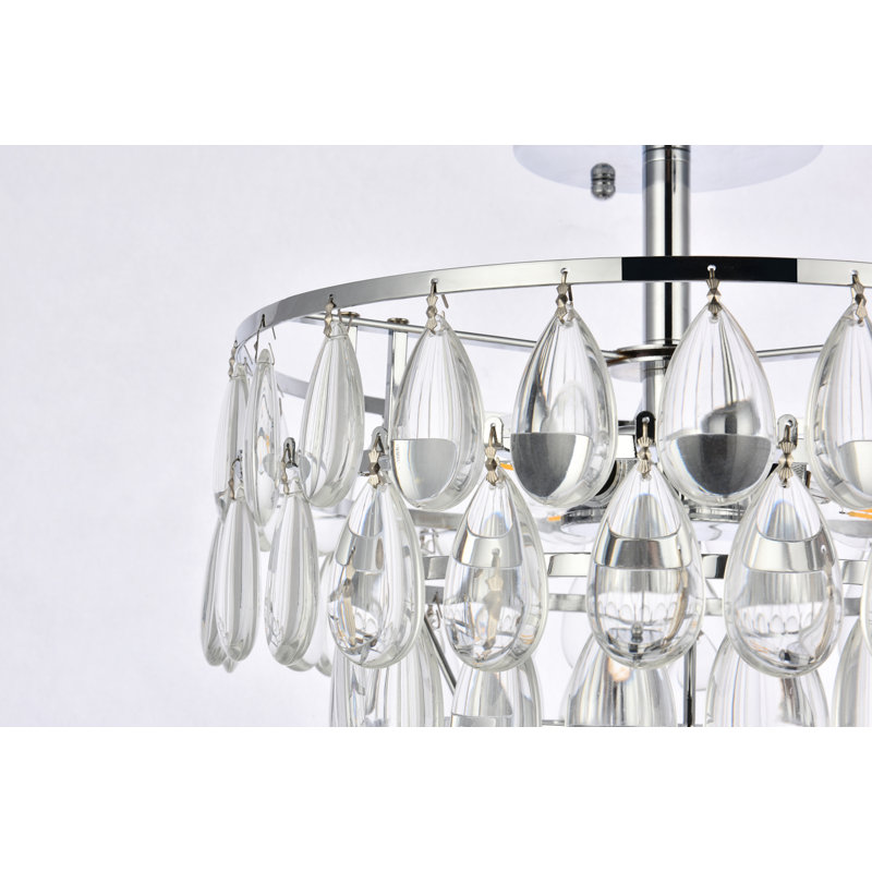 Stiner 3-Light Crystal Tiered Flush Mount, Chrome, 12" H x 14" W x 14" D