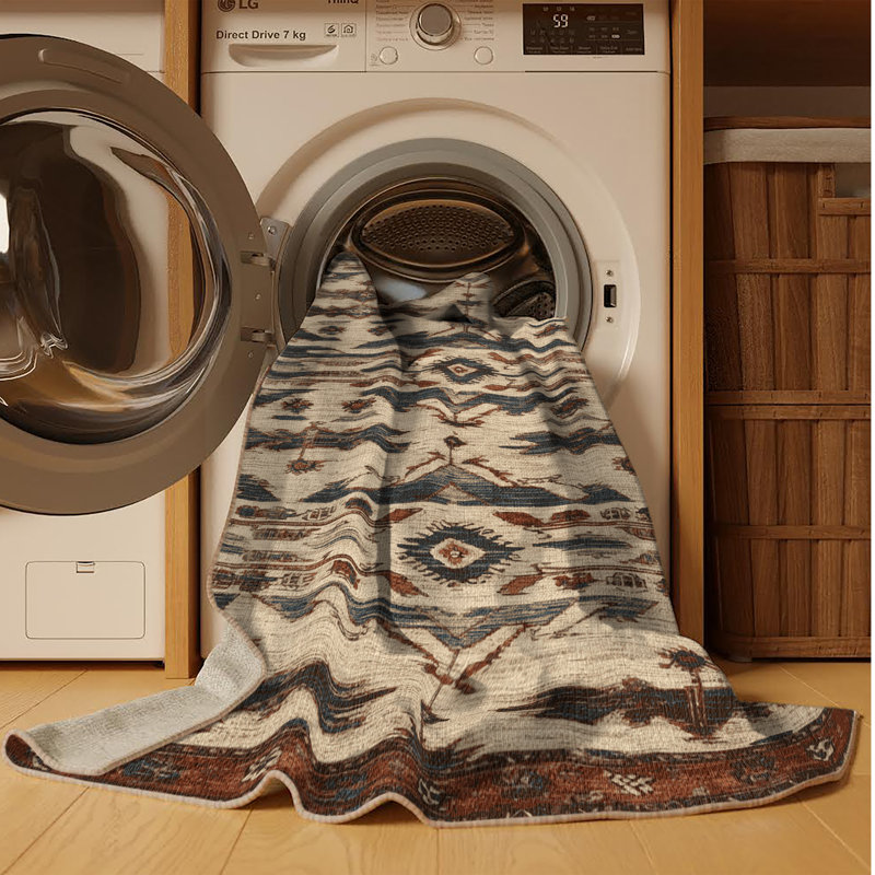 Tapis brun turc lavable à la machine, Rond 6 pi