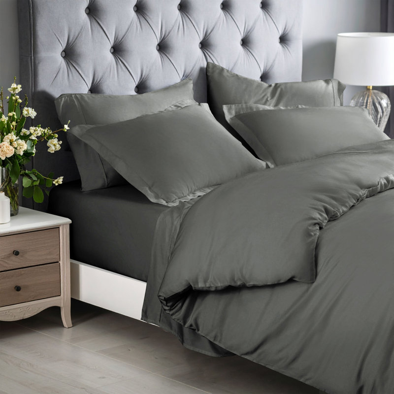 Superior 300 Thread Count Rayon from Bamboo Modern & Contemporary 3 Piece Duvet Cover Set, Full/Queen Duvet Cover, Gray