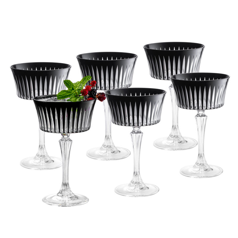 Verres à champagne colorés, verres à pied Martini, ensemble de 6 - 8,7 oz, Noir