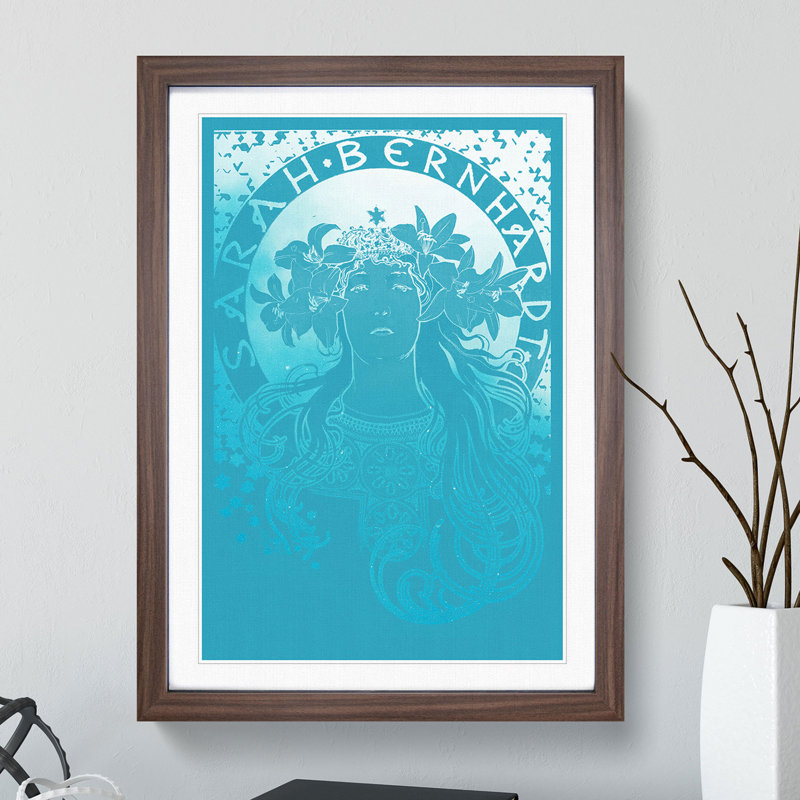 Sarah Bernhardt in Blue - Picture Frame Graphic Art, Walnut, 90cm H x 65cm W x 2cm D
