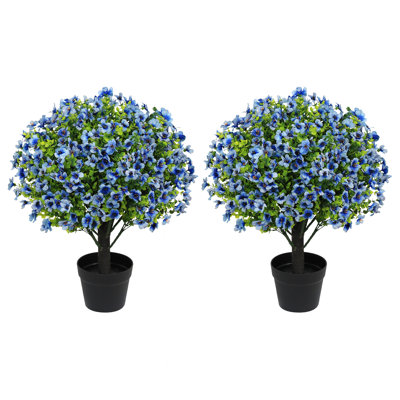 24” Artificial Boxwood Topiary Ball Tree with Seasonal Flowers for Indoor & Outdoor Spring & Fall Décor, Fake Potted Plants for Garden, Yard, Porch.