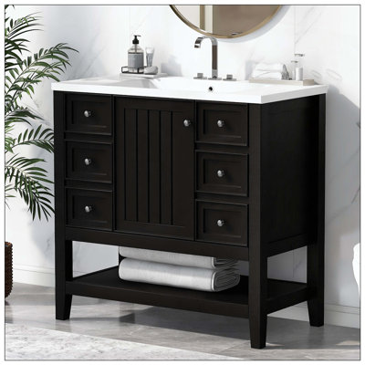 Armoire combinée à trois tiroirs en bois massif avec meuble-lavabo pour salle de bain