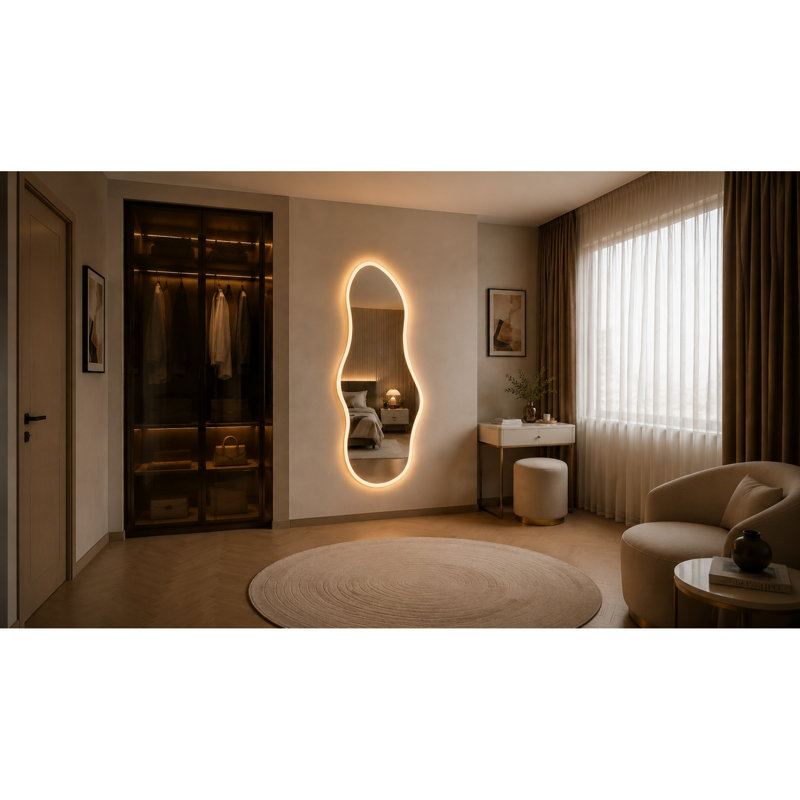 Miroir irrégulier pleine longueur à DEL 65 po x 26 po avec 3 modes de couleurs pour la chambre à coucher et le vestiaire