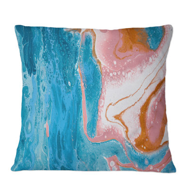 Turquoise And Pink Marble Waves I - Modern Printed Throw Pillow