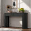 Console moderne avec plateau ovale, 2 tiroirs et design cannelé-128213852