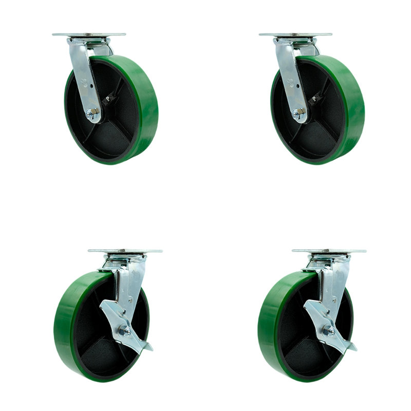 4 Piece Polyurethane on Cast Iron Caster Set