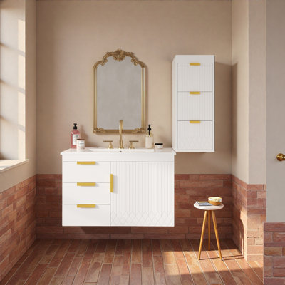 Wall Mounted Floating Cabinet W/Decor Line, 12Inch Side Cabinet With Drawers