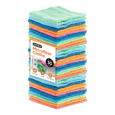 Chiffons de nettoyage en microfibre Superio avec code de couleur pour une organisation facile, 12 po x 12 po, chiffons ultra-doux, durables et polyvalents pour salle de bain, cuisine, fenêtres, meubles, électronique (multi), paquet de 30