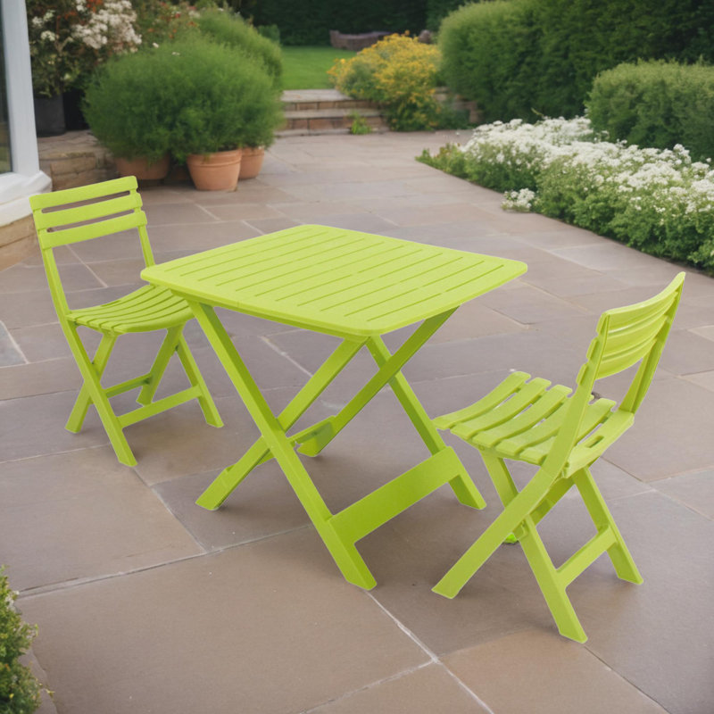 Brescia Folding Table with 2  Chairs Garden Set, Lime
