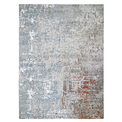 Tapis décoratif noué à la main gris de conception unique 10 pi x 14 pi 4 po Assylbek