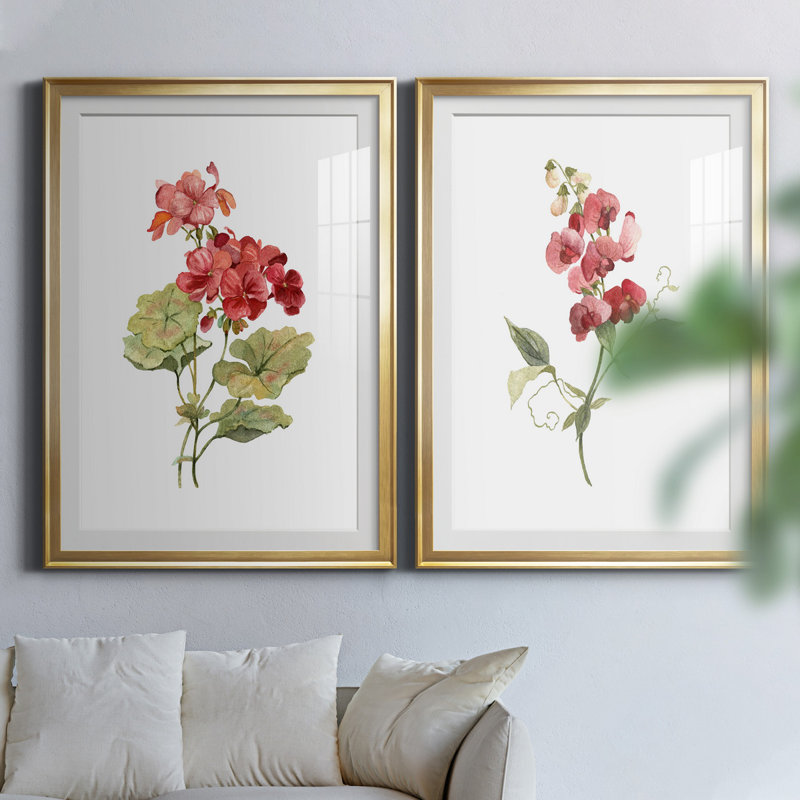 Écarlate géranium - ensemble de 2 reproductions d'art, Blanc, Papier encadré doré, H 26,5 po x l 73 po x P 1,5 po