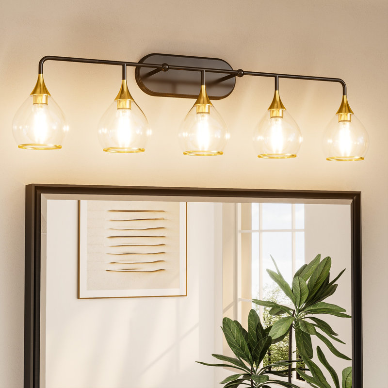 Phares à miroir à intensité variable avec cadre en métal, Or / noir mat, 5 lumières