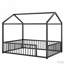 Structure de lit en métal en forme de maison avec clôture, facile à assembler-118019876-118019875