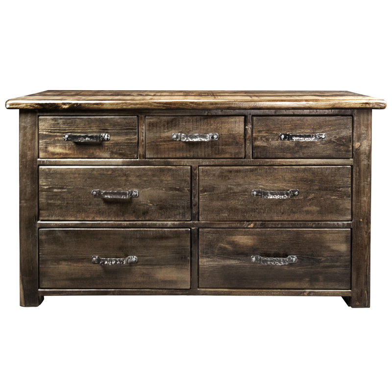 Commode 7 tiroirs en bois massif Jaynee, Brun