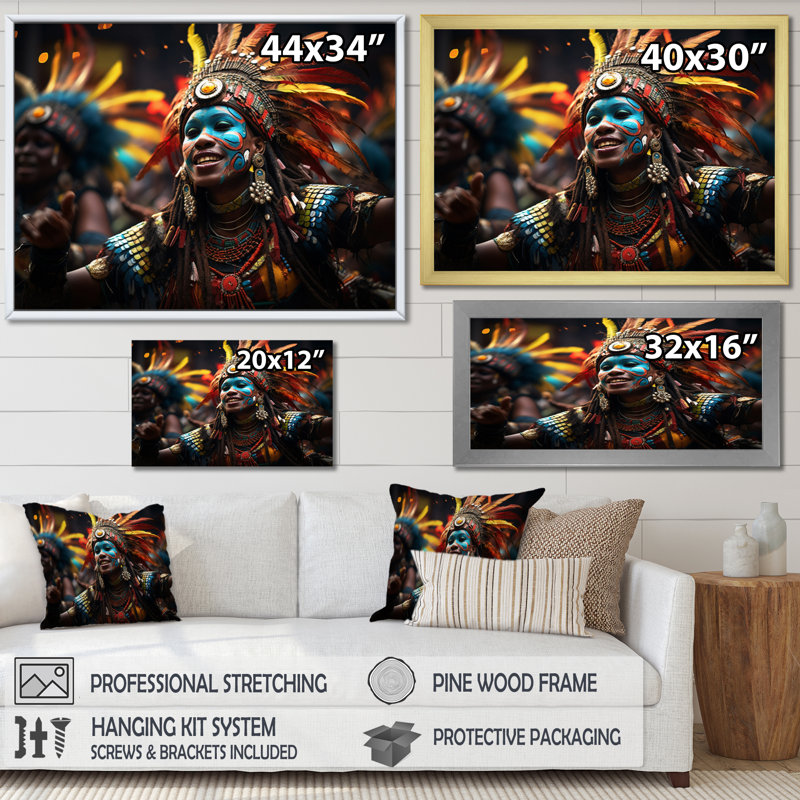 Art africain sur toile, reproduction de danse tribale zoulou - Danses zoulou d'Afrique III, Cadre doré