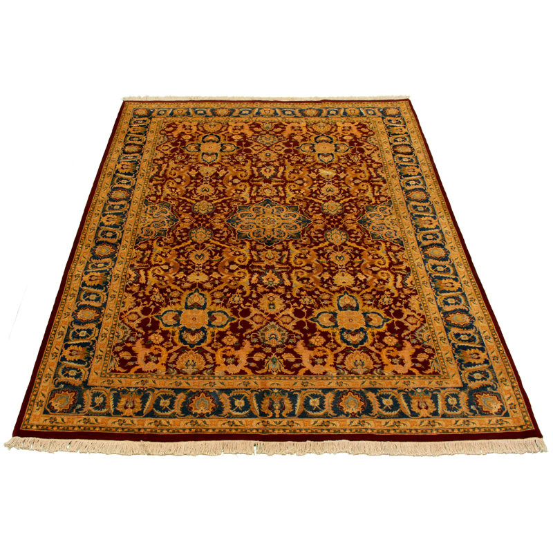 Tapis décoratif en laine noué à la main de conception unique noué à la main New Age de style persan 18/20 rouge foncé/cuivre de 6 pi 1 po x 9 pi