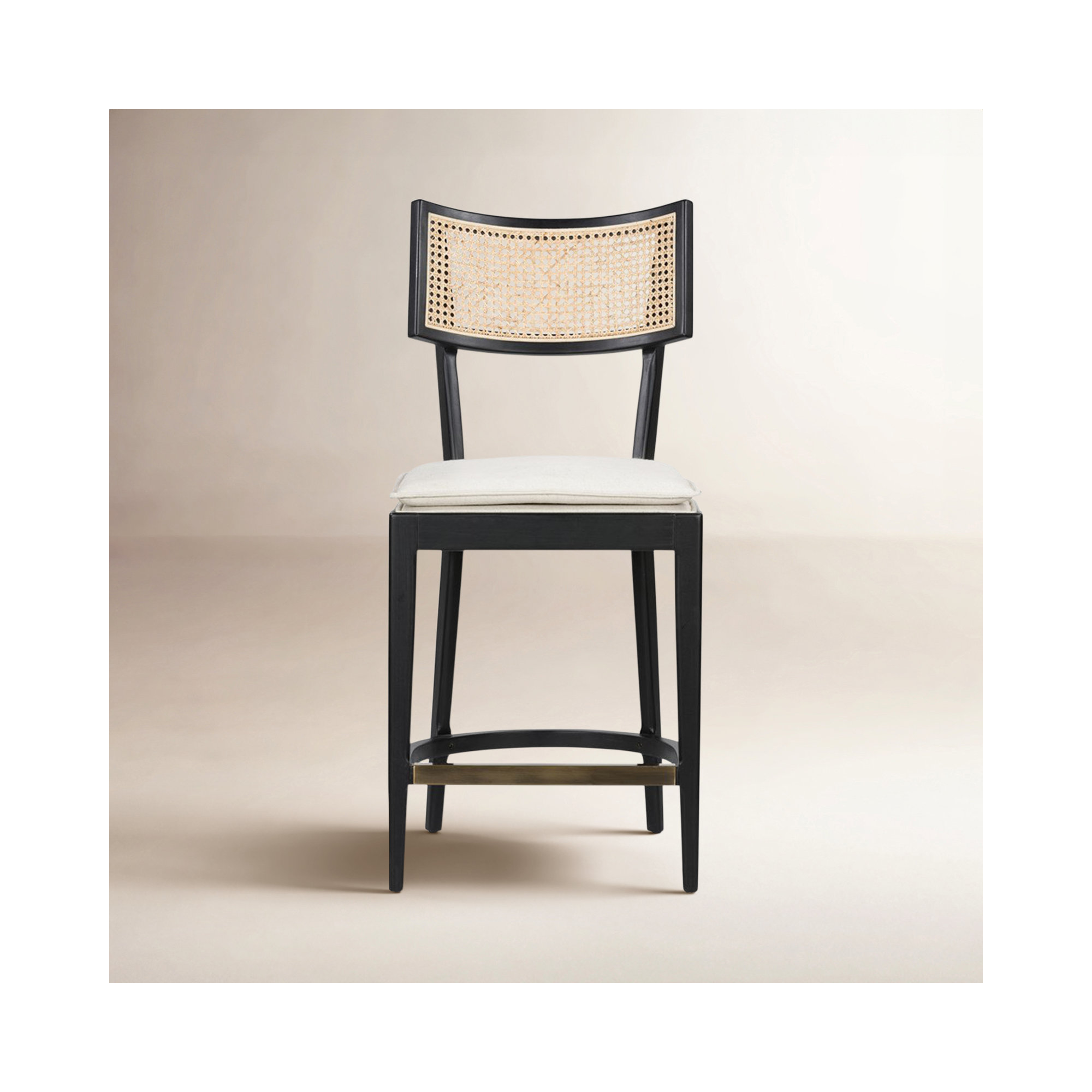 Britt Cane Stool, Black, Counter Stool (26" Seat Height), Cream